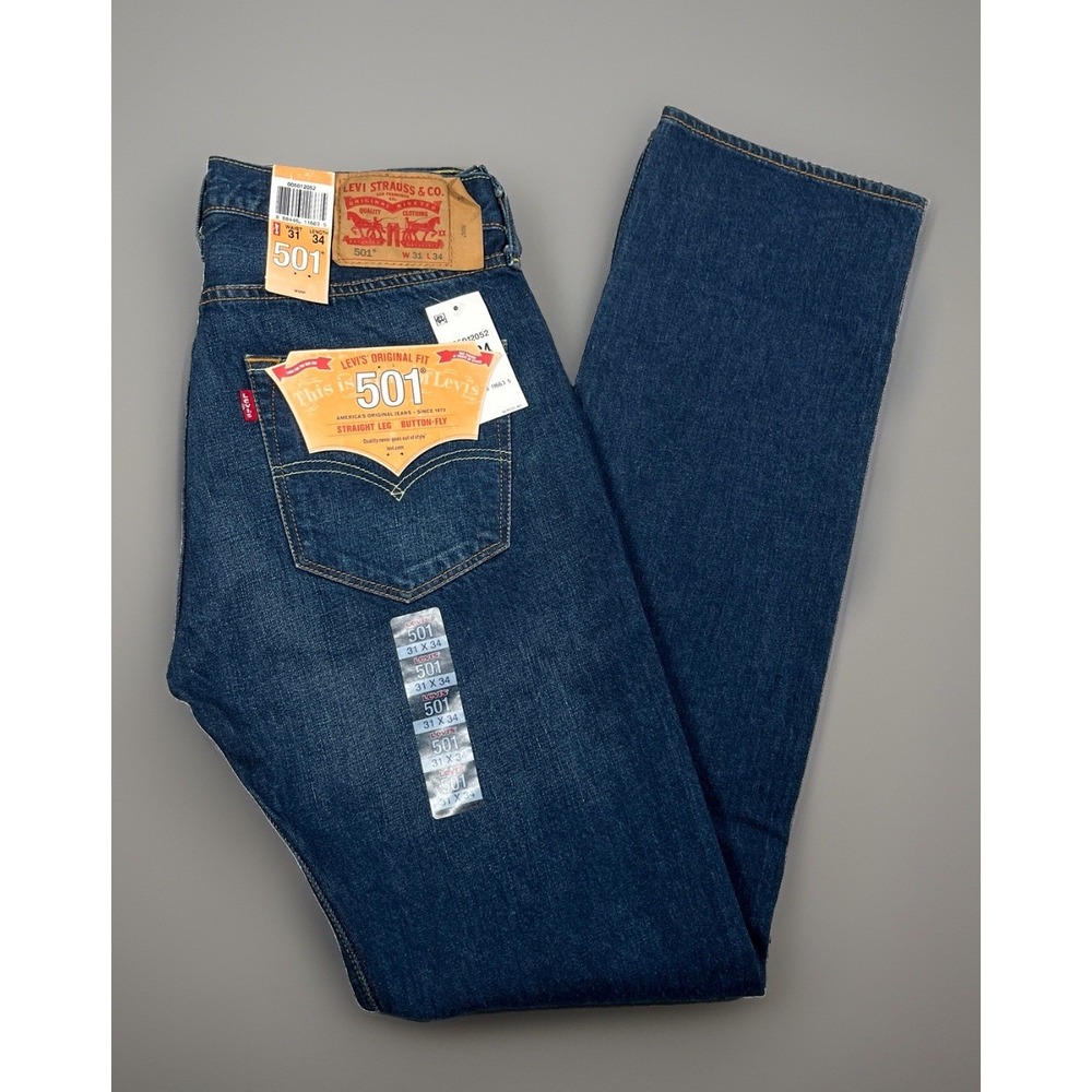 NWT Levis 501 Original Fit Jeans Mens 31x34 Blue Straight Leg Button Fly